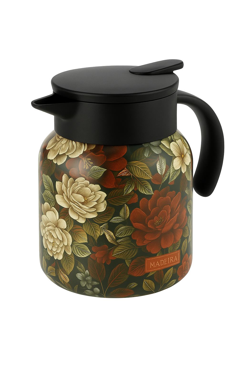 théière isotherme acier inoxydable motif floral vintage infuseur