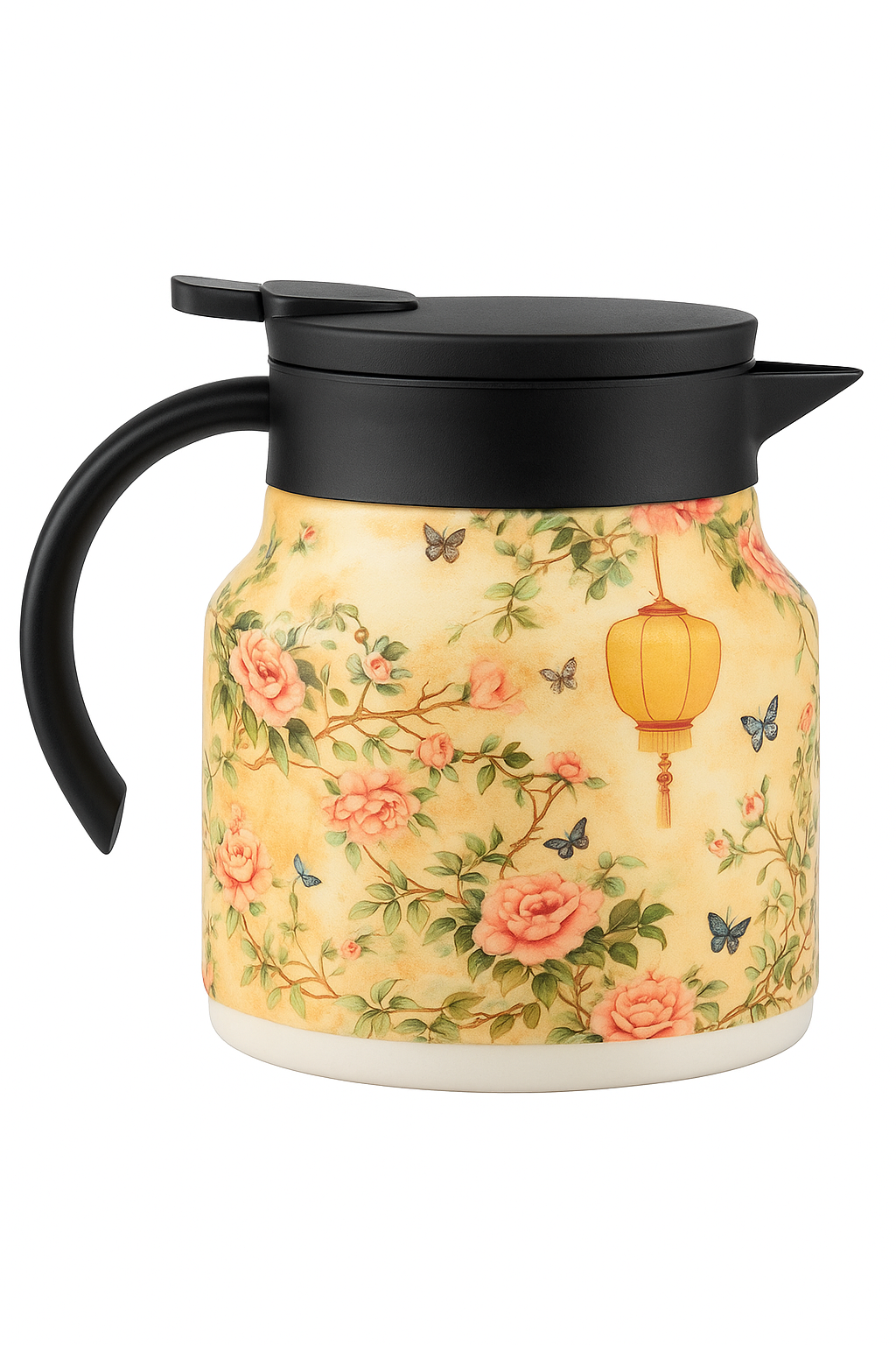 Théière isotherme vintage motif floral acier inox infuseur - vue 2 sur 2