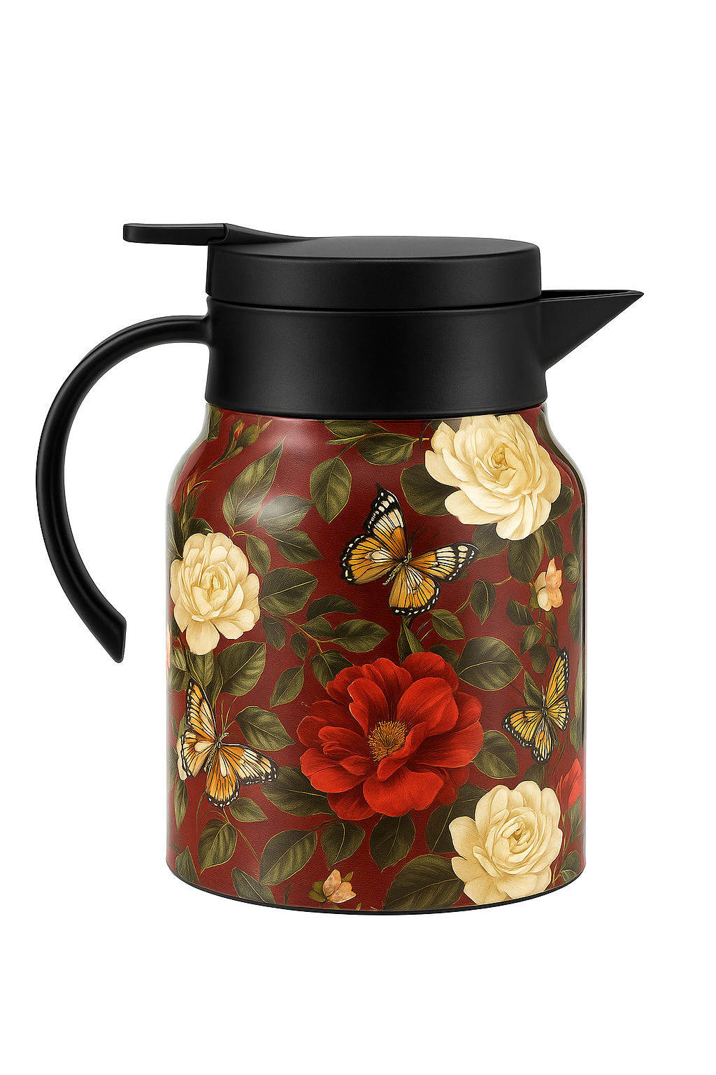 Theiere isotherme vintage motif floral inox avec infuseur - vue 2 sur 2