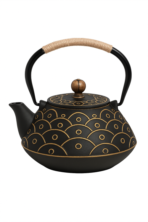 Theiere japonaise fonte emaillee avec infuseur motif traditionnel - vue 3 sur 2