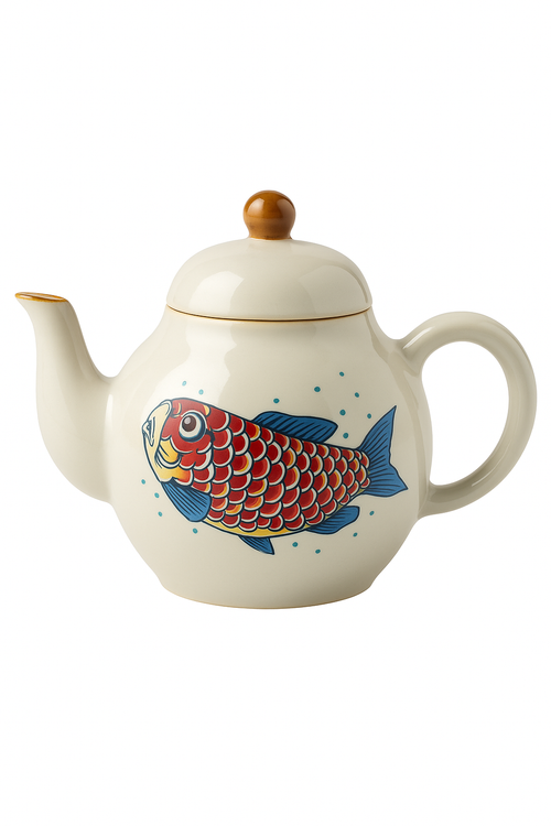 theiere kung fu ceramique motif arowana style retro - vue 3 sur 2