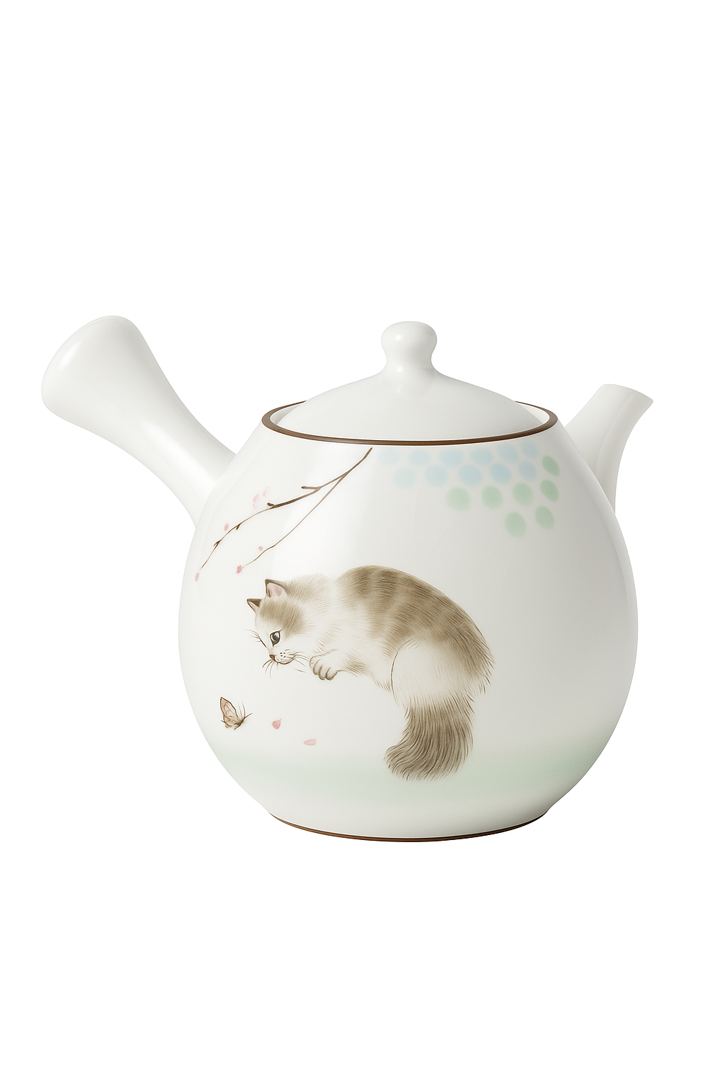 Théière ru kiln artisanale motif chat poignée latérale - vue 2 sur 2