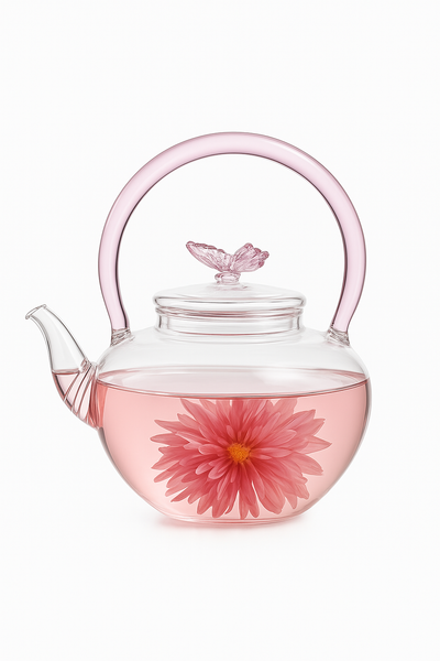 Théière verre borosilicate motif papillon haute température