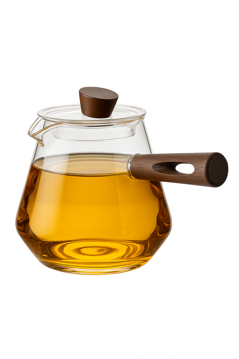 Théière verre borosilicate poignée bois résistante chaleur