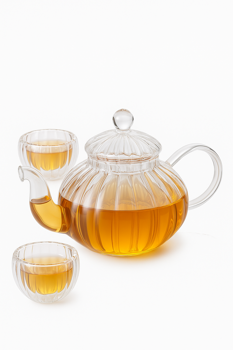 théière verre citrouille rayée filtre floral résistante chaleur