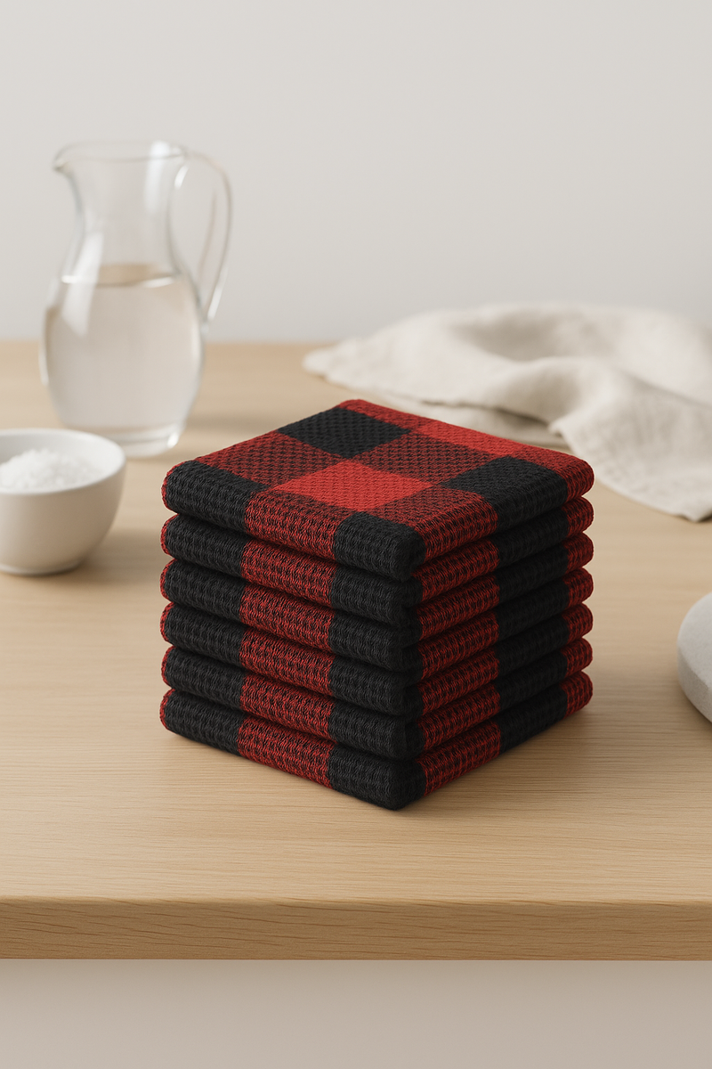 Torchon de cuisine gaufré absorbant motif carreaux doux