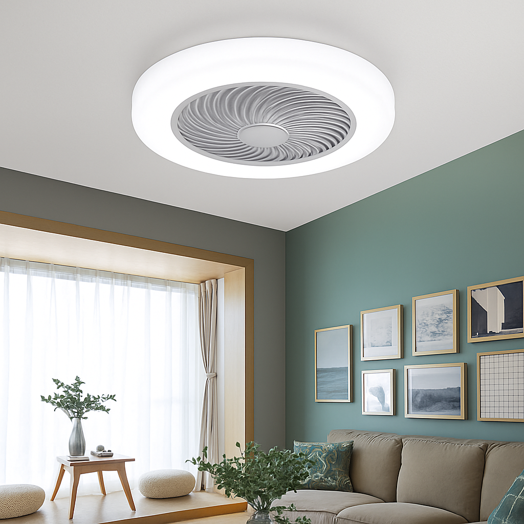 ventilateur de plafond avec télécommande dimmable et lumière LED minimaliste - vue 10 sur 11