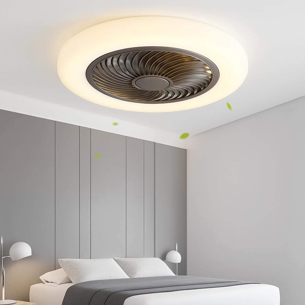 ventilateur de plafond avec télécommande dimmable et lumière LED minimaliste - vue 4 sur 11