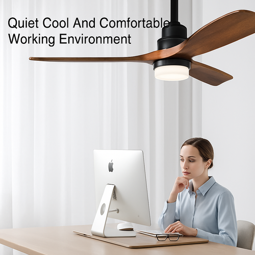 ventilateur de plafond bois 3 pales avec lumière et télécommande - vue 3 sur 8