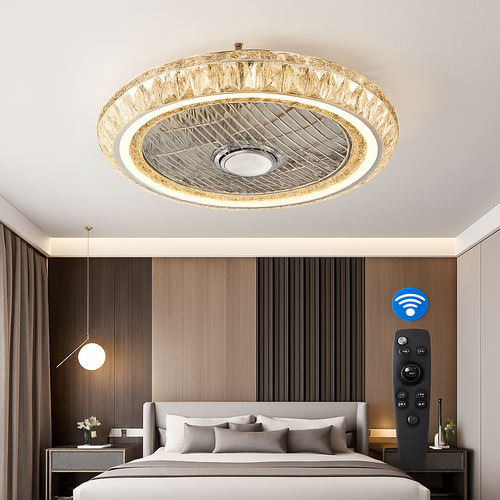 ventilateur de plafond cristal moderne avec lumière télécommande silencieuse 3 vitesses - vue 2 sur 6