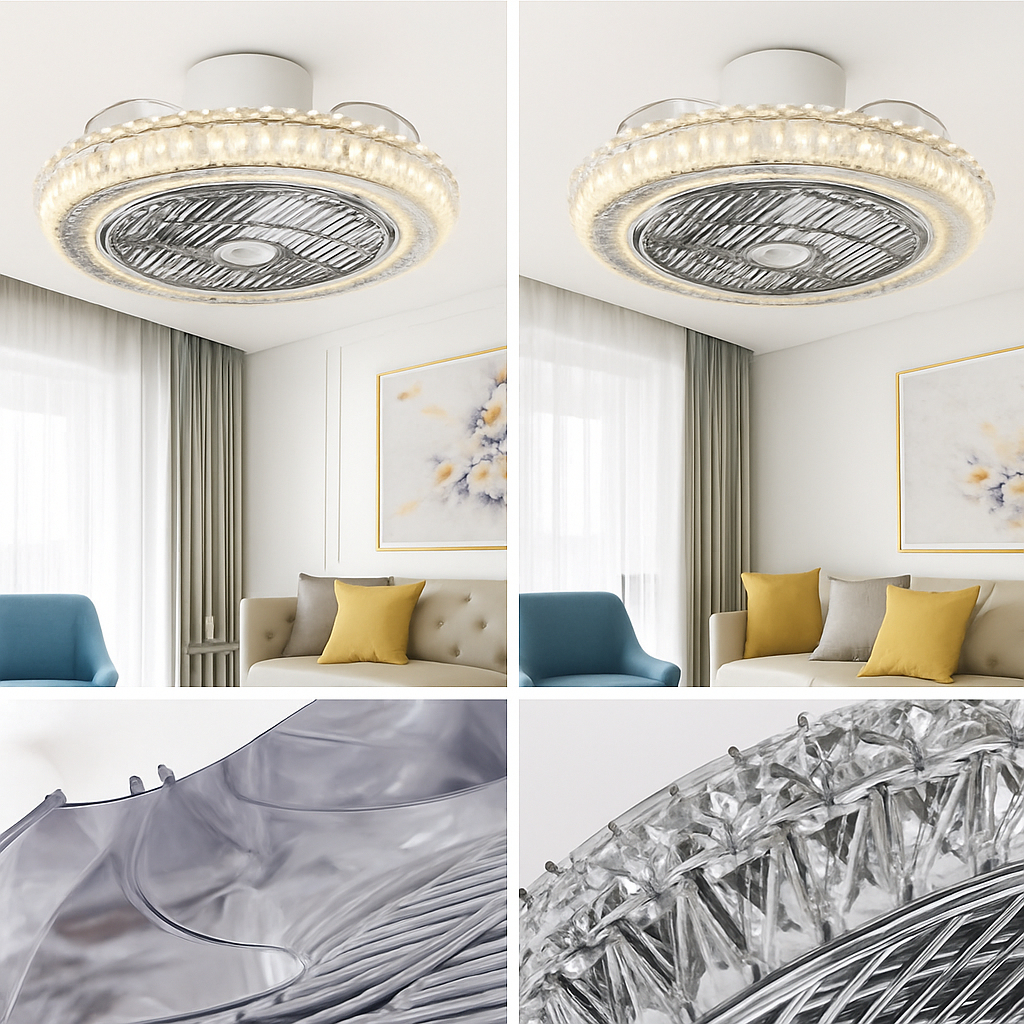 ventilateur de plafond cristal moderne avec lumière télécommande silencieuse 3 vitesses - vue 4 sur 6