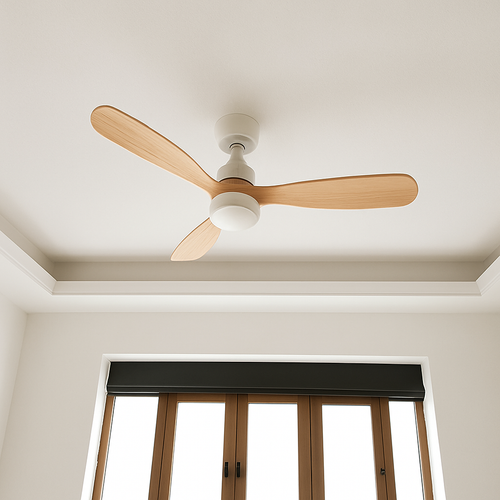 ventilateur de plafond en bois design vintage avec lumière intégrée - vue 4 sur 8
