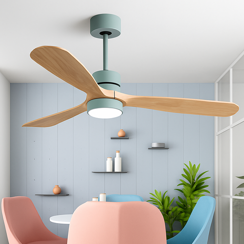 ventilateur de plafond en bois design vintage avec lumière intégrée - vue 7 sur 8