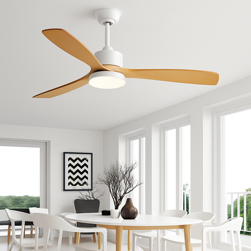 ventilateur de plafond en bois lumineux avec télécommande - vue 2 sur 12