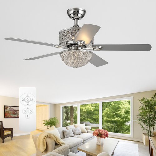 ventilateur de plafond en cristal avec télécommande et lumières - vue 2 sur 9