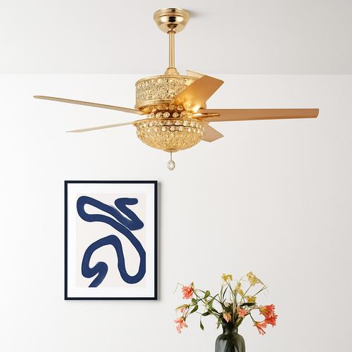 ventilateur de plafond en cristal avec télécommande et lumières - vue 5 sur 9
