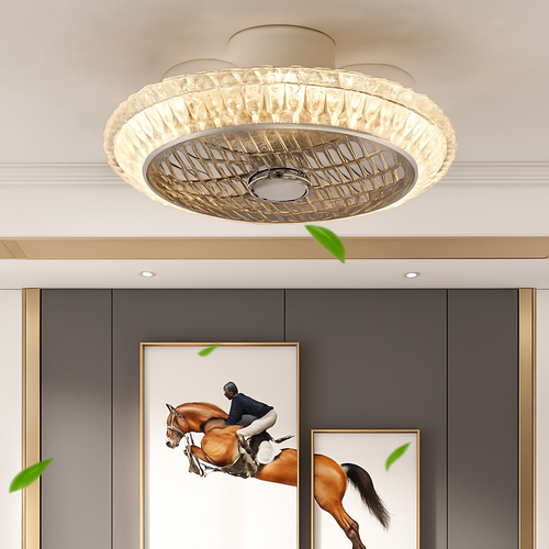 ventilateur de plafond en cristal moderne avec lumière et télécommande - vue 3 sur 7