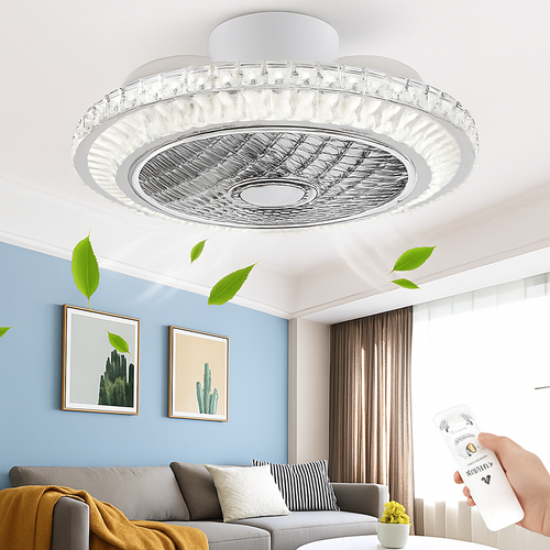 ventilateur de plafond en cristal moderne avec lumière et télécommande - vue 4 sur 7