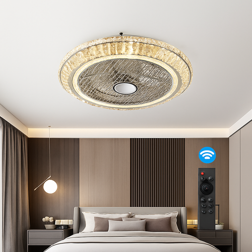 ventilateur de plafond en cristal moderne avec lumière et télécommande - vue 2 sur 7