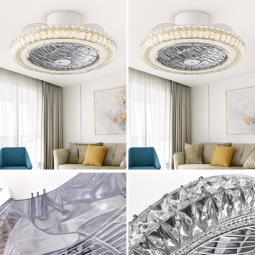 ventilateur de plafond en cristal moderne avec lumière et télécommande - vue 5 sur 7