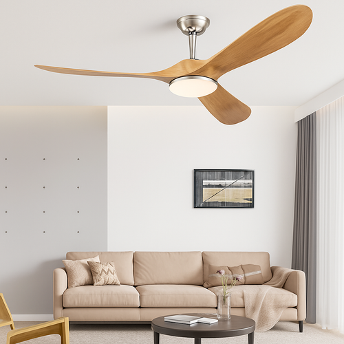 ventilateur de plafond industriel vintage en bois sans lumière - vue 2 sur 6