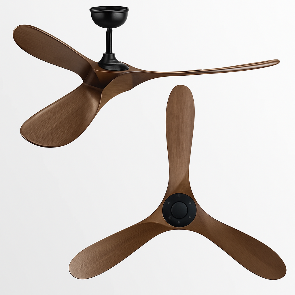 ventilateur de plafond industriel vintage en bois sans lumière télécommandé - vue 4 sur 11