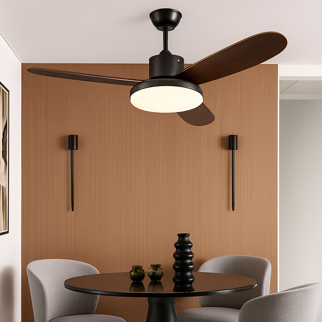 ventilateur de plafond moderne avec lumière télécommande et led modifiable - vue 4 sur 12