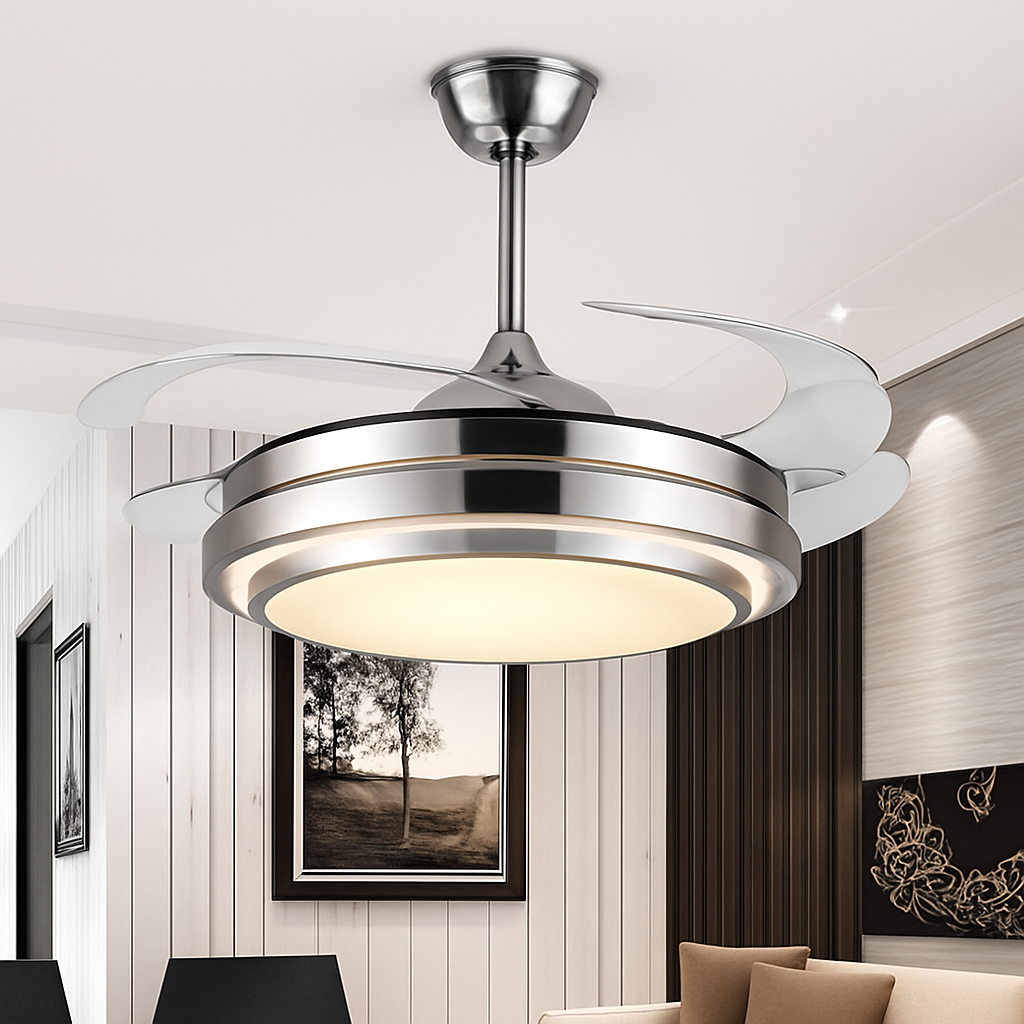 ventilateur de plafond moderne avec lumières et télécommande - vue 3 sur 6