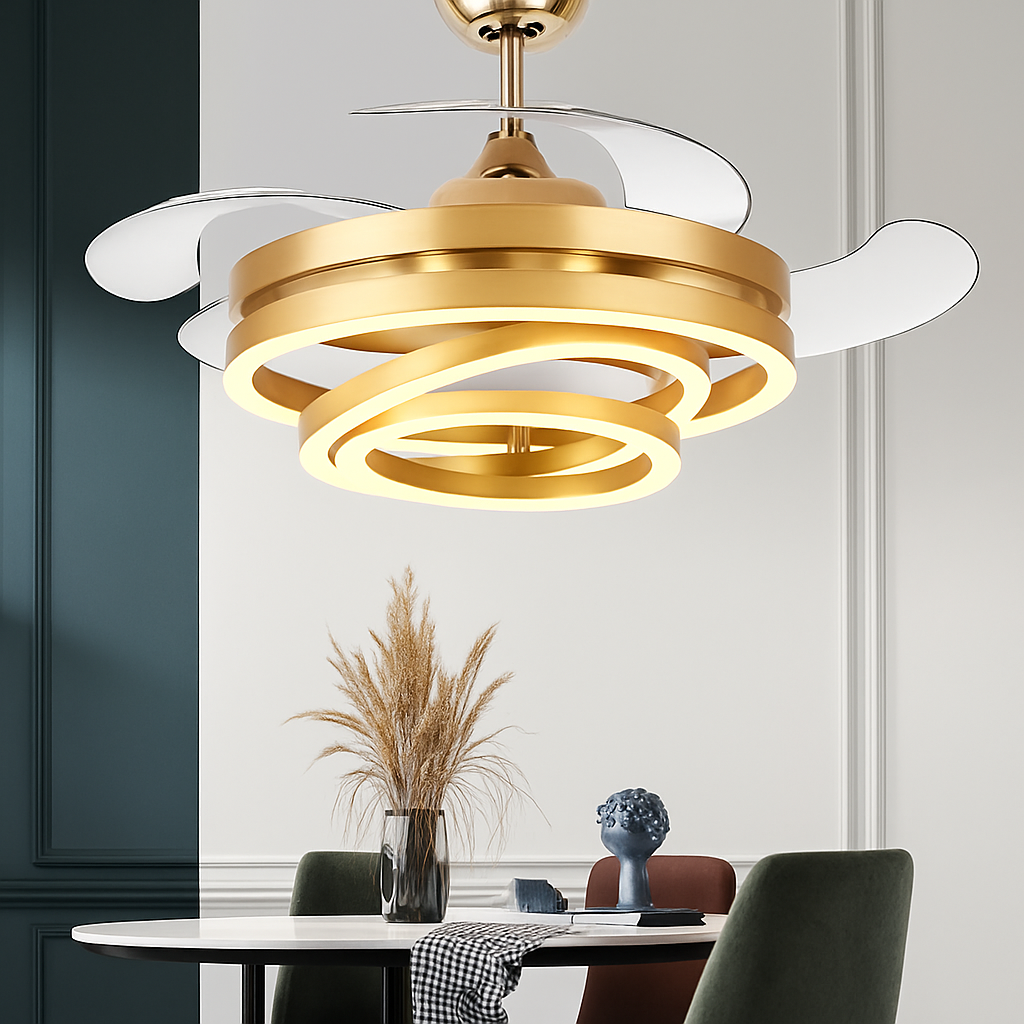 ventilateur de plafond moderne 	 avec lumières led télécommande rechargeable - vue 4 sur 15