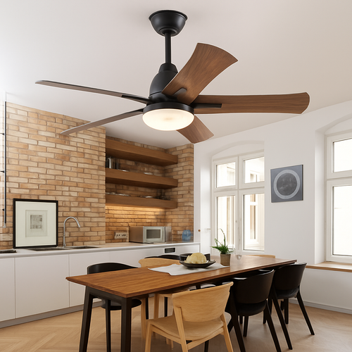 ventilateur de plafond moderne en bois avec télécommande et lumière - vue 2 sur 8
