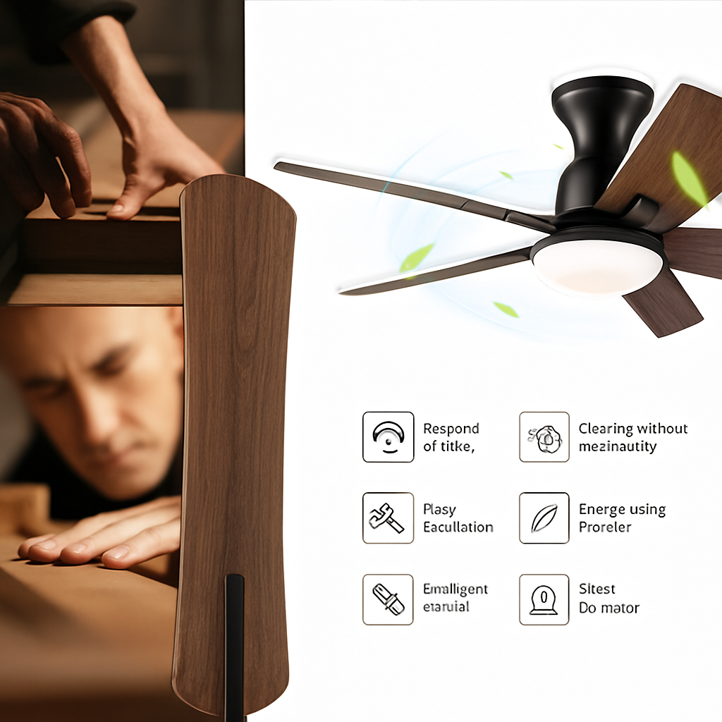 ventilateur de plafond moderne en bois avec télécommande et lumière - vue 4 sur 8