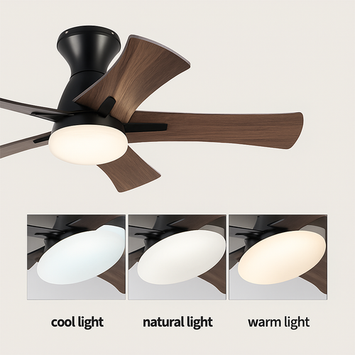ventilateur de plafond moderne en bois avec télécommande et lumière - vue 5 sur 8