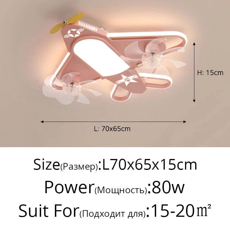 ventilateur de plafond moderne pour enfants avec éclairage led dimmable et déco à distance