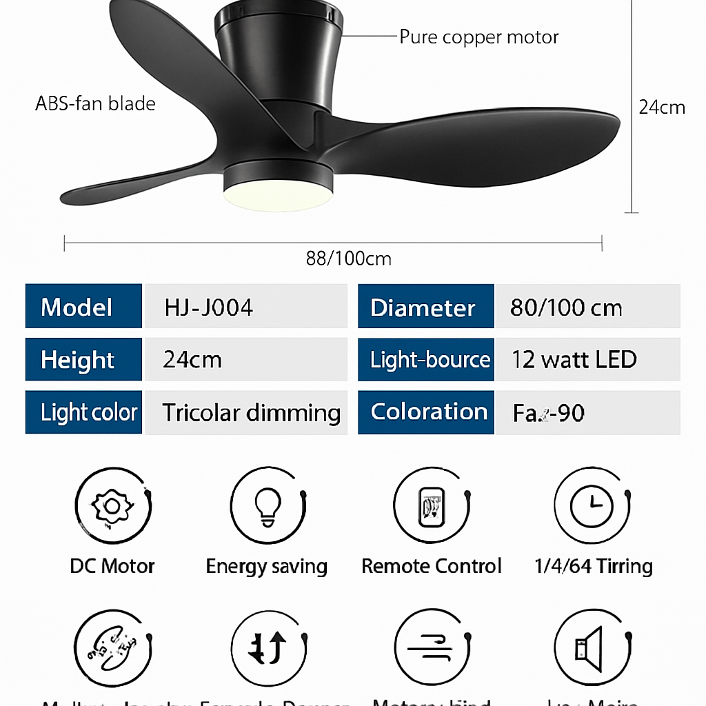 ventilateur de plafond moderne sans lumières lux&vitae led avec télécommande - vue 6 sur 8