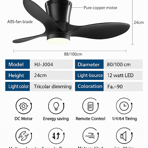 ventilateur de plafond moderne sans lumières lux&vitae led avec télécommande - vue 6 sur 8