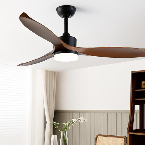 ventilateur de plafond moderne simple en pur cuivre avec lumière led - vue 2 sur 12