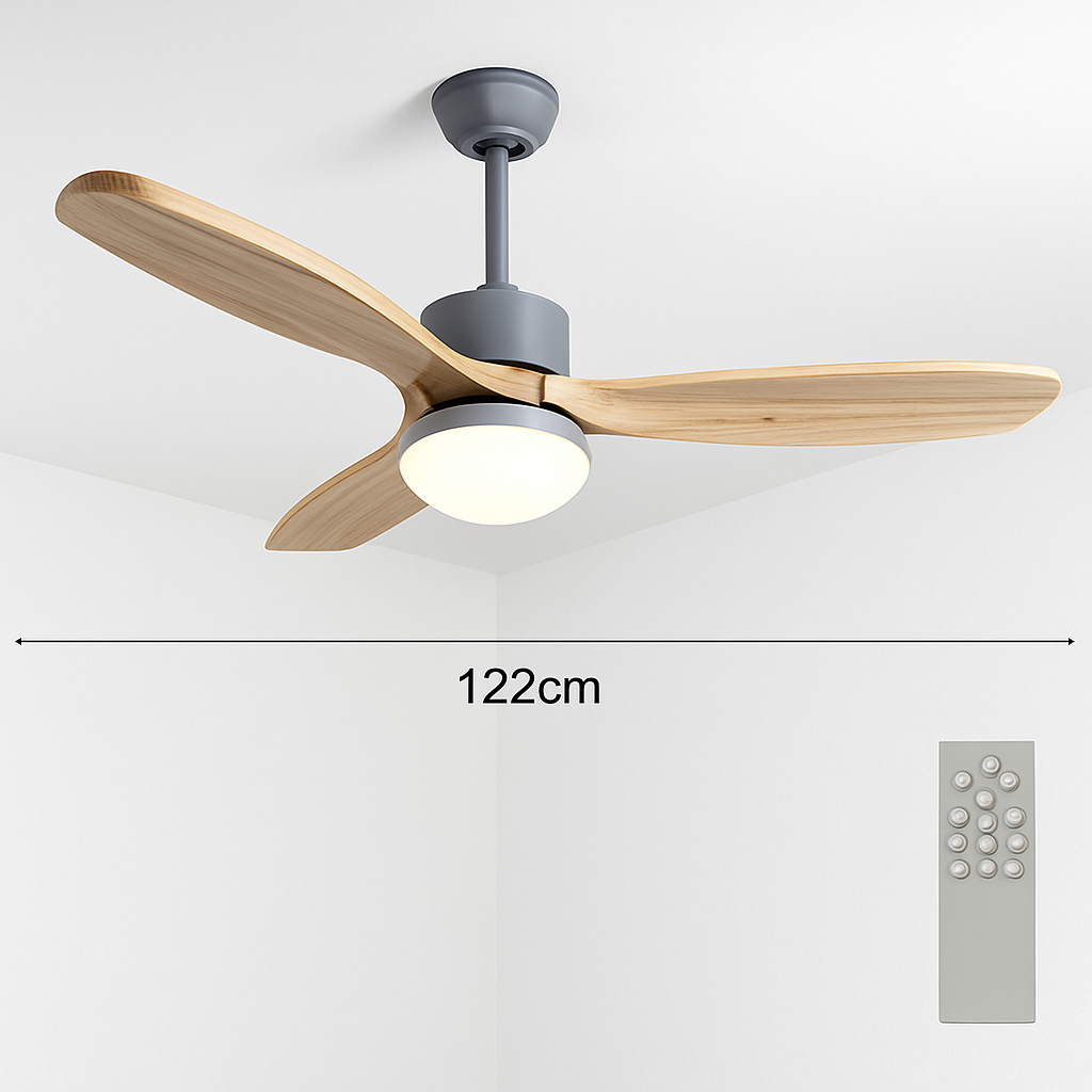 ventilateur de plafond nordique à lumière télécommandée en bois et métal - vue 11 sur 12