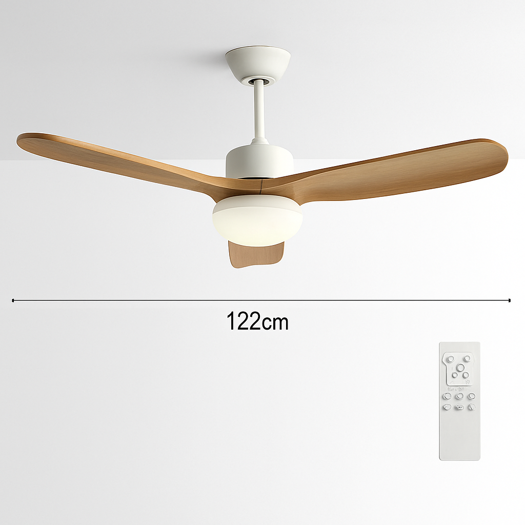 ventilateur de plafond nordique à lumière télécommandée en bois et métal - vue 9 sur 12