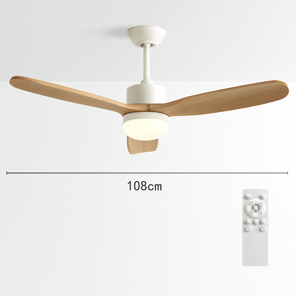 ventilateur de plafond nordique à lumière télécommandée en bois et métal - vue 10 sur 12