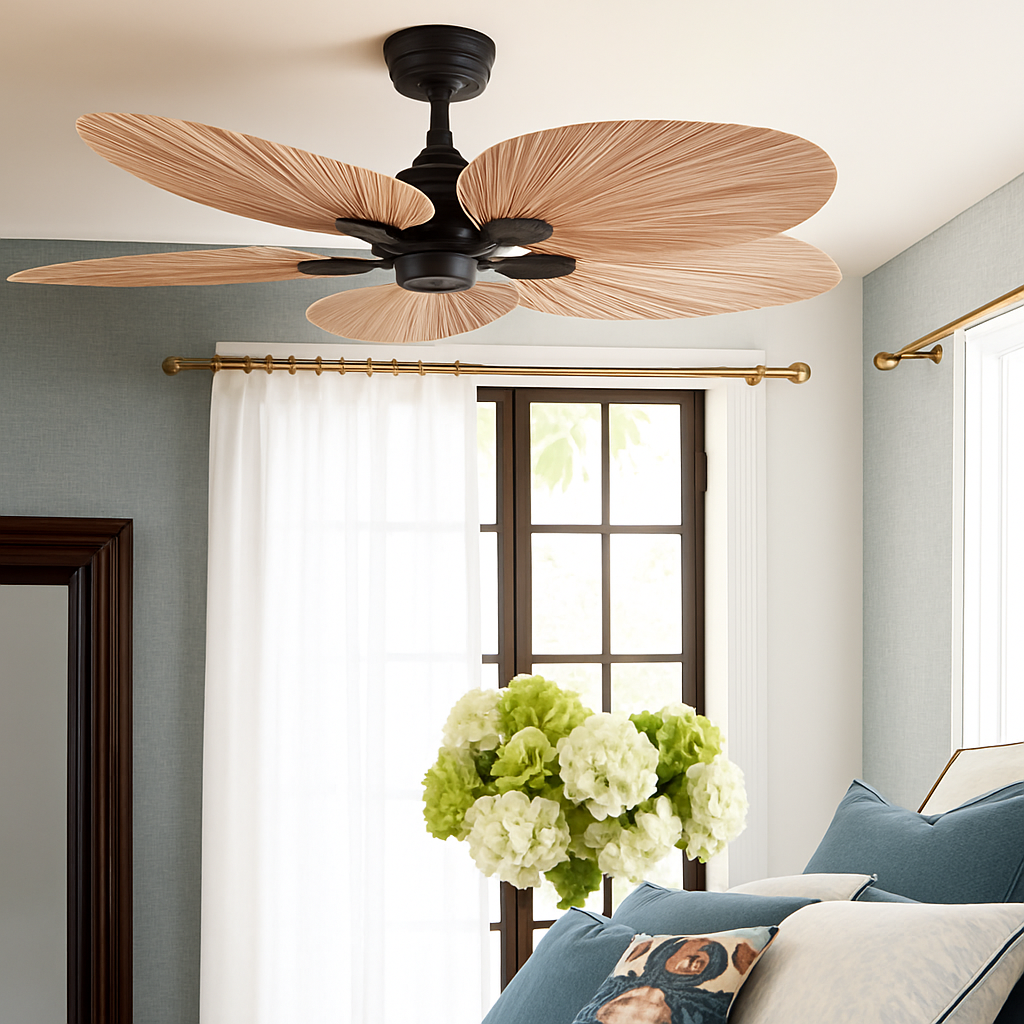 Ventilateur de plafond sans lumière feuilles de palmier ventilateurs télécommande pour salon chambre