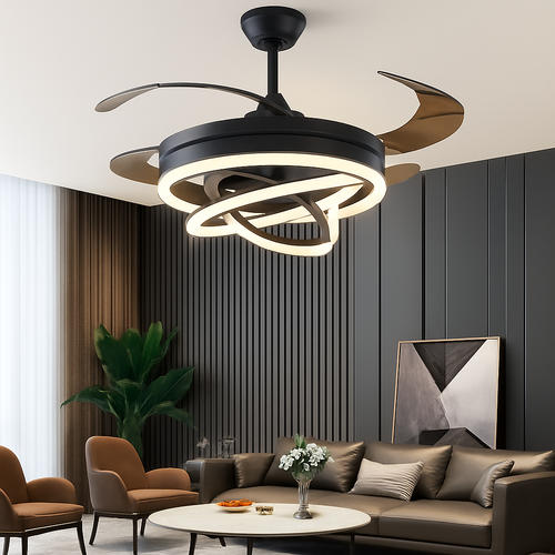 ventilateur de plafond silencieux avec télécommande et lumière LED - vue 2 sur 8