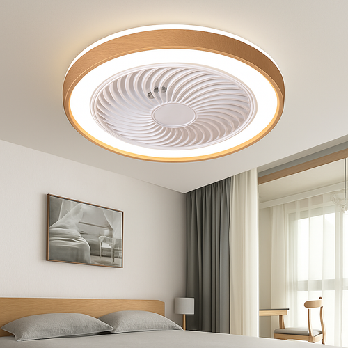 ventilateur électrique moderne en bois avec lumière led à distance - vue 3 sur 7