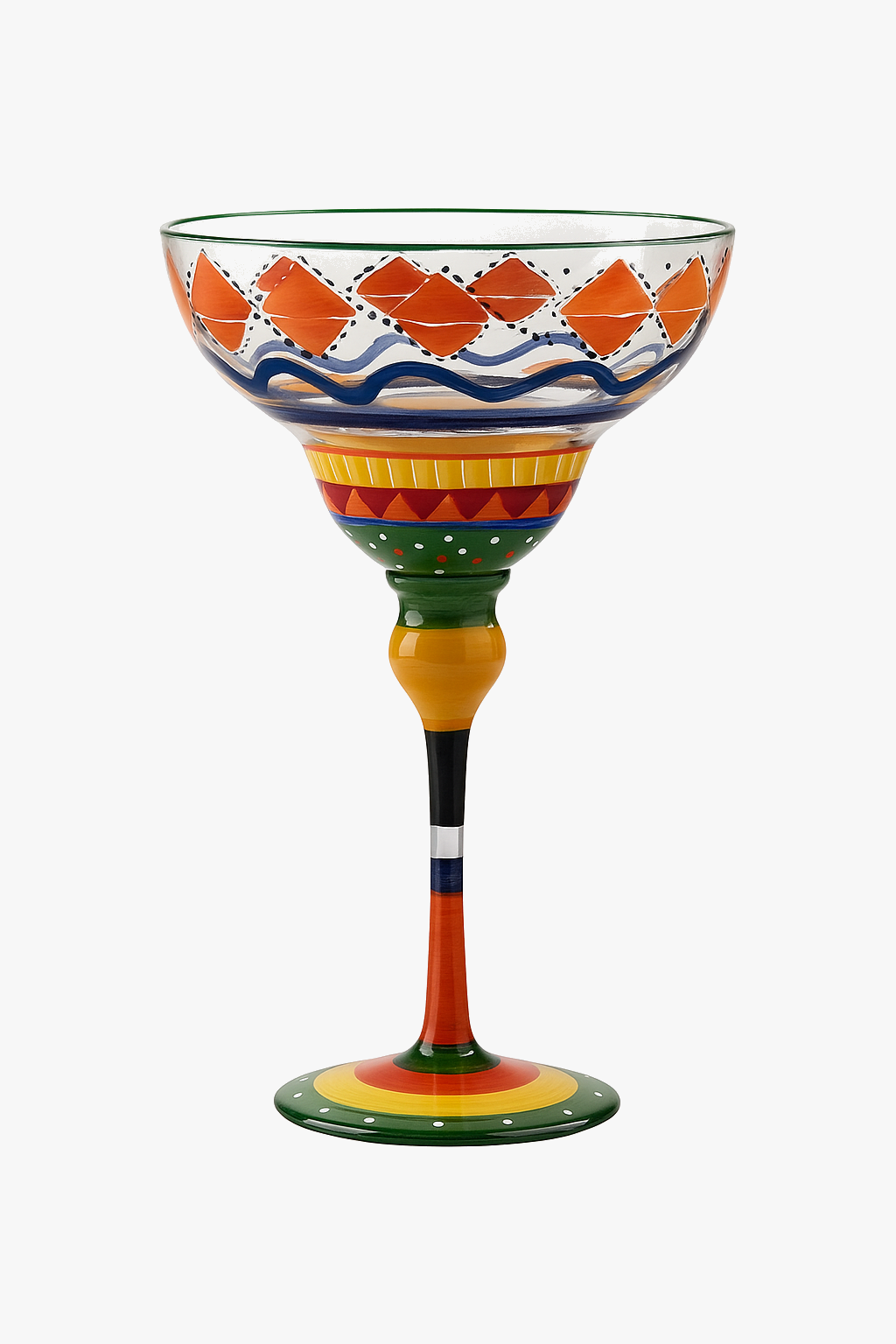 Verre cocktail margarita peint main motif flamant rayures