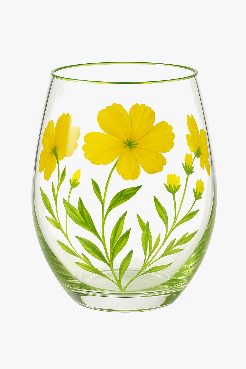 Verre vin haut motifs floraux dessinés lot trois