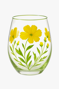 Verre vin haut motifs floraux dessinés lot trois