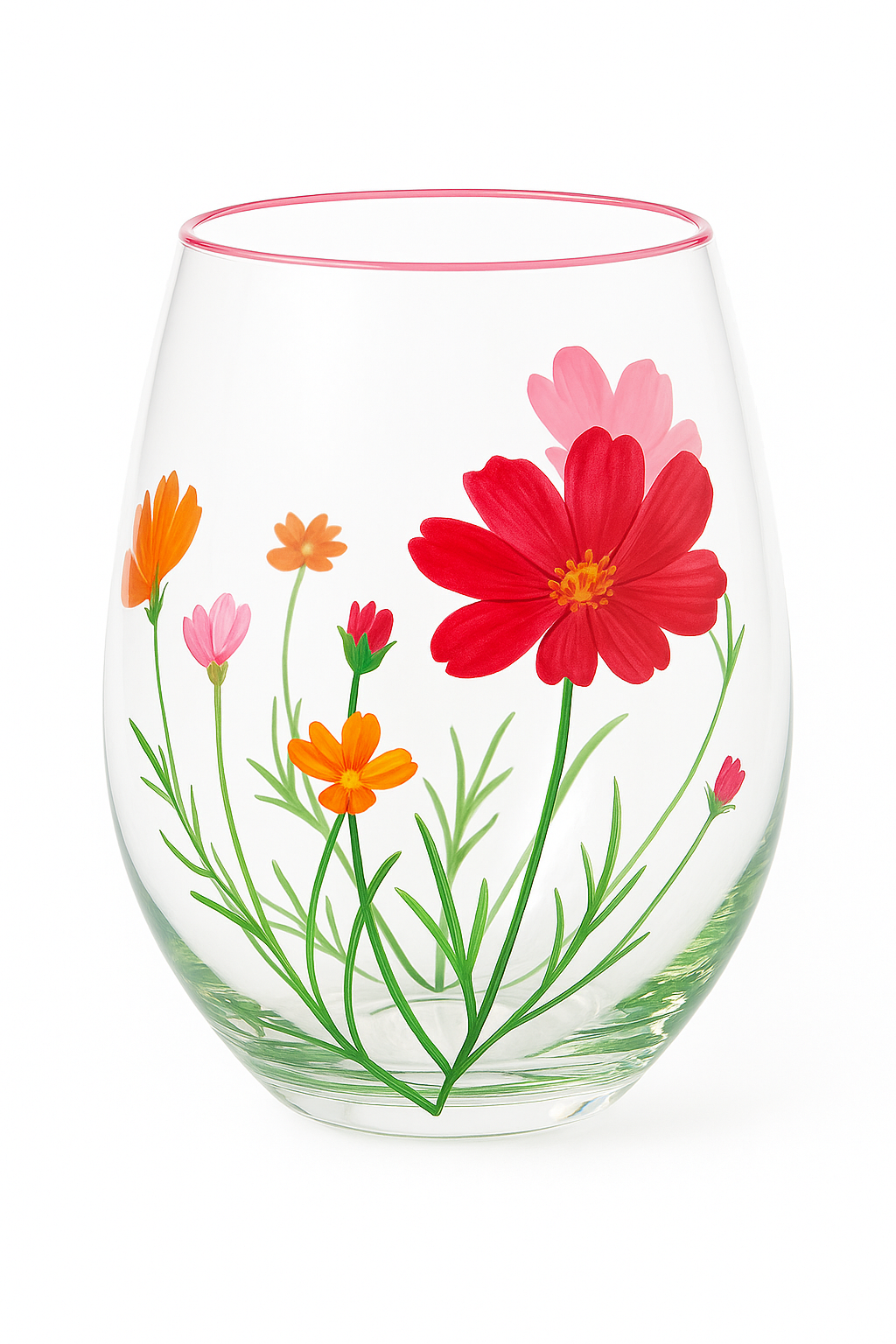 Verres vin rouge hauts motifs floraux faits main