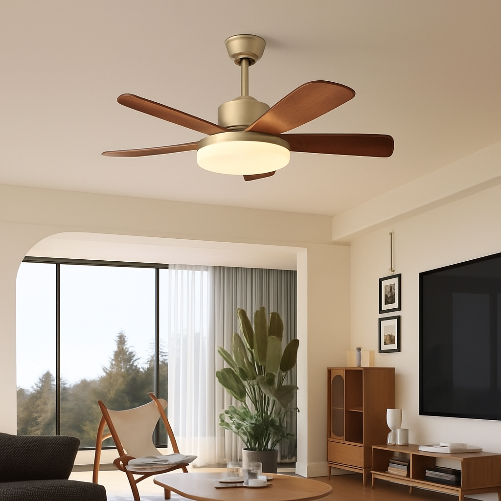 Walnut Color Wooden, Simple Vintage Modern Wabi-sabi style, Ceiling Fan light for Bedroom, Living, Dining Room, Study,  Kitchen