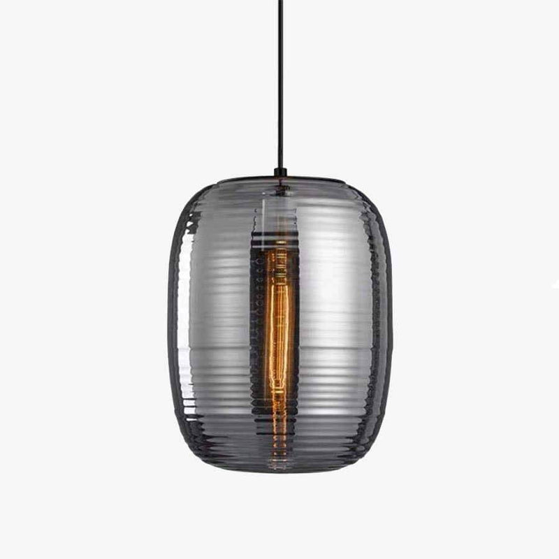 Lámpara de suspensión design LED con pantalla de cristal redondeada con rayas Loft