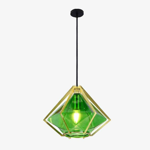 Suspension design géométrique doré et verre coloré Diamond