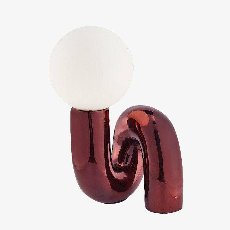 Red metal LED table lamp with Mao glass ball